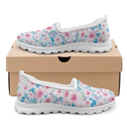 Women's Walking Shoes Floral Print Breathable Mesh Casual Ballet Flat Loafers Slip-On Shoes3