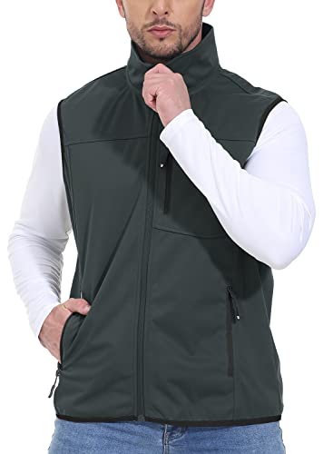 Gopune Men's Lightweight Softshell Vest Outerwear Windproof Water Resistant Sleeveless Hiking Golf Jackets Deep Grey,L #TOP2