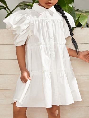 Floerns Toddler Girls Layered Hem Frill Puff Short Sleeve High Waist Tunic Dress3
