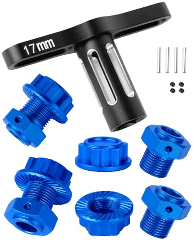 RcarmubWow RC 17MM Wheel Hex Hubs & Wheel Nuts & Wheel Wrench Upgrades Part for 1/8 Mojave 4x4 4S BLX,1/10 Outcast 4S V2 BLX,Kraton 4S V2 BLX,Alloy Wheel Hex Hubs Wheel Nuts,Navy Blue