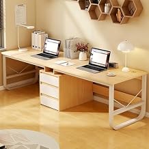 Large Dual Workstation Desk with 3 Drawers Home Office Wood 2 Person Gaming Desk Study Desk Writing Table Natural Finish 94.48 Inch