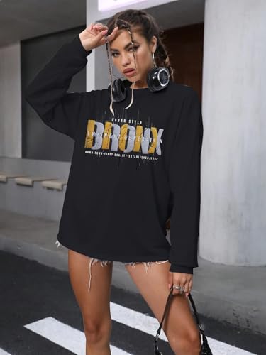 Image of CHKOKKO Oversized Round Neck Drop Shoulder Printed Polyester Full Sleeves T-Shirt for Women