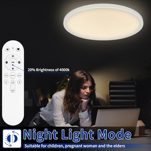 20'' Large Flush Mount Ceiling Light Fixture Dimmable with Remote Control by Glowall - Used condition - Image 6