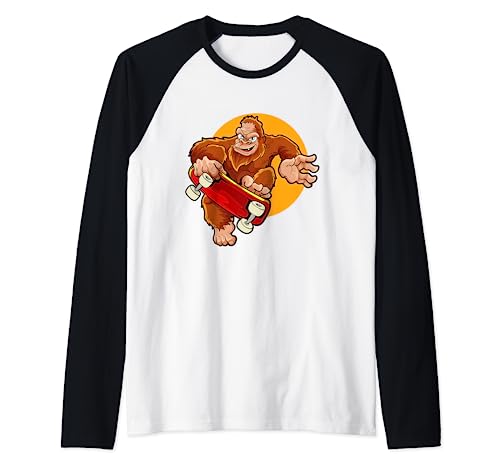 Bigfoot Sasquatch Creature - Skateboard Cryptid Maglia con Maniche Raglan