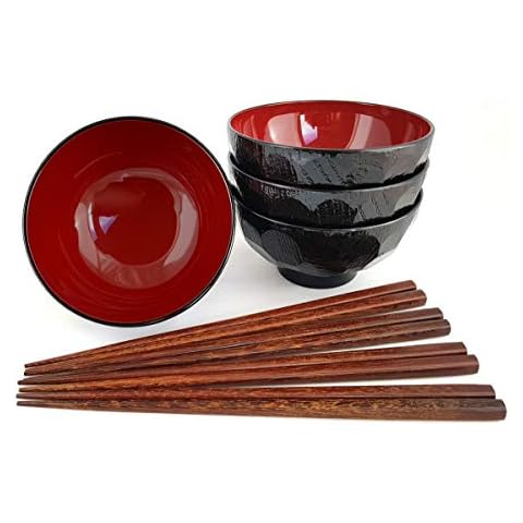 Misosuppe Schalenset KURO aus Japan Miso Suppenschalen inklusiver Essstäbchen Set Suppenschüssel Ø 11,6 cm Cover