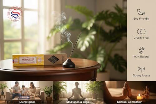 Image of Satya Smudge Incense Stick - Hand-Rolled Indian Masala Incense for Meditation, Yoga & Spiritual Cleansing Pack of 6 (Smudge Sandalwood)