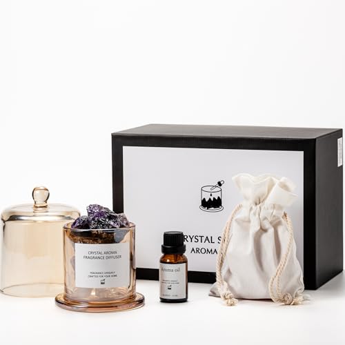 Miracle TQ アロマセット エッセンシャルオイル 天然石 ギフトパック エッセンシャルオイル 15ml + クリスタル 300g + 蓋付き半透明ガラスボトル アロマディフューザー ストーン アロマストーン 天然石ブレンド クリスタル アロマオーナ