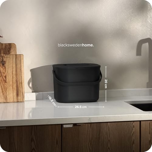 blackswedenhome. Biomülleimer Küche - 7L - Design Komposteimer mit Sieb - Bio-Mülleimer Geruchsdicht - Bio Abfalleimer- Komposter Eimer mit Deckel - Bioabfallbehälter für Küche - Schwarz