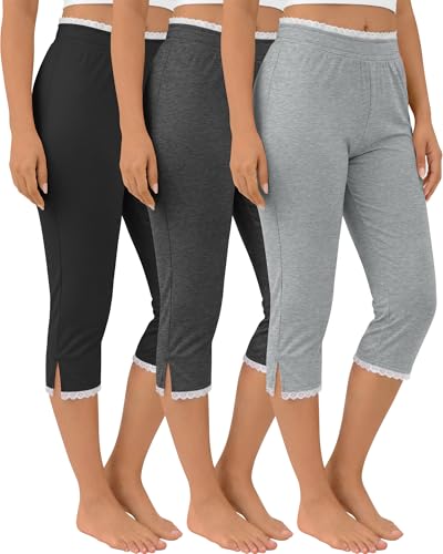 Oakgarden 3 Pack Women's Capri Legging with Lace Trim Split
