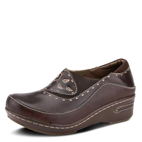 Image of Spring Step L'Artiste Burbank Leather Clogs for Women | Designer Hand-Painted Slip-On Shoes | Ladies Casual Platform Clog for Work, Brown Nubuck EU 42 / US 10.5-11