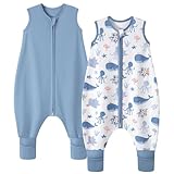 FIEMOL Saco de Dormir Bebe Verano Tog 0,5 Saco de Dormir con Piernas niño 3-4 años 100% Algodón Saquito de Dormir niño con pies Ballena Azul