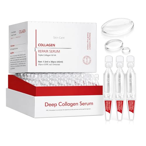 Image of Deep Collagen Face Serum Ampoules, Triple Collagen & Hyaluronic Acid Anti-Ageing Moisturiser with Niacinamide & Panthenol, Hydrating Skincare for Fine Lines, Dryness & Dullness (30 x 1.5ml)