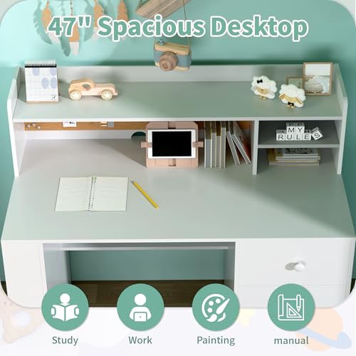 JMMD Kids Study Desk and Chair, Big Kids Desk and Chair Sets with Hutch and Storage Cabinet, Wooden Children Study Table for Kids 6-12, Student Writing Desk with Drawers for Bedroom, Homeschool - Thumbnail 5