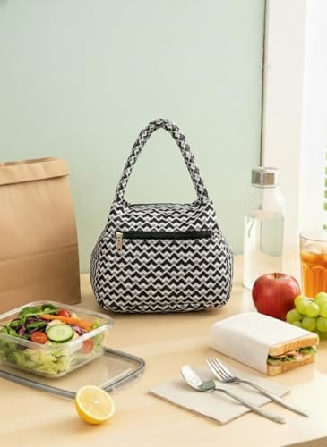 Image of ENSAC Fabric Hand Lunchbag For Women | Trendy Shoulder Bag for Daily Use | Lightweight, Spacious & Stylish Lunch bag for Office, Shopping, & Travel Use