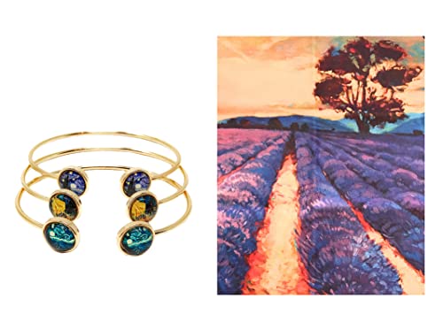 Image of Blazing Autumn Three Van Gogh Starry Night Art Bracelets With Cleaning Cloth (Gold Colored Metal)