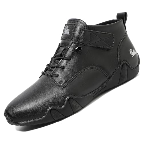 Image of Men's Casual Italian Handmade High Top High Boots Slip-ons Suede Leather Driving Chukka Booties Outdoor Non-Slip Breathable Dress Shoes