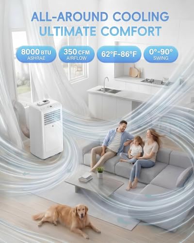 Image of Garvee 8000 BTU Portable Air Conditioners,Up to 350 Sq.Ft. Remote Control 48dB Portable AC Unit, Dehumidifier, Fan, Sleep, 24H Timer&Installation Kit, DOE Certified, Ceer 6.2,White+White Panel