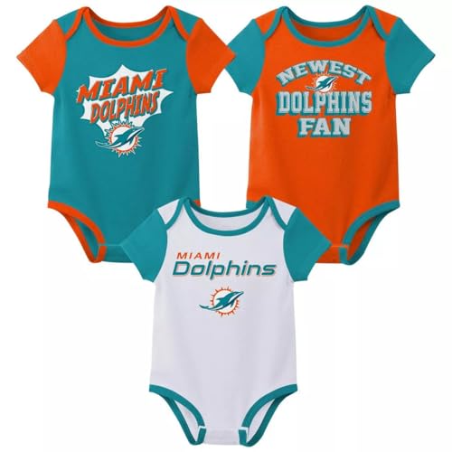 Outerstuff NFL Newborn Infants 0-18M Newsest Fan 3 Pack Creeper Bodysuit Romper Set (Miami Dolphins, 3/6 Months)