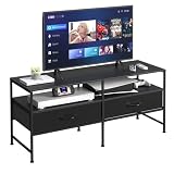 TV Stand for 50 inch TV, Industrial TV Console for Living Room, 3 Tier Entertainment Center with Power Outlet, TV Cabinet with Metal Frame for Bedroom, Black…