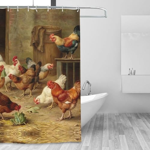 Rideau de bain anti-moisissure imprimé poulet pour douche propre et sèche - 8