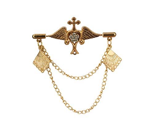 Knighthood Winged Heart with Hanging Emblem Chain Lapel Pin Badge Coat Suit Wedding Gift Party Shirt Collar Accessories Brooch for Men