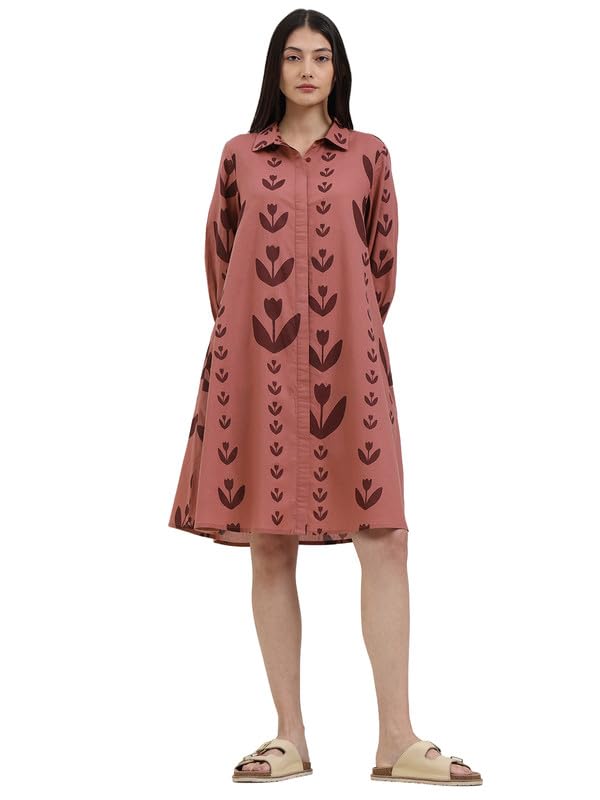 pink fort Women Casual Dress | A-Line Fit Collared Neck Elbow Sleeve Print | 100% Cotton Fabric with Pockets Summer Comfort-picture-39