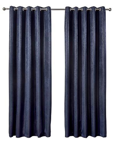Emma Barclay – 3D Embossed Blackout Curtains for Bedroom Living Room Thermal Insulated Woven Eyelet Blackout Curtains With Reflective Reverse Weave Ambiance Collection (46” x 54” Inch)(Navy)
