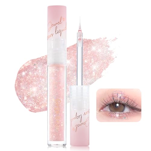 Erinde Liquid Glitter Eyeshadow, Liquid Glitter Eyeliner and Pink Shimmer Eyeshadow 2 in 1, Pigmented, Long Lasting, Quick Drying, Easy to Apply, Loose Glitter Glue for Eye Crystals Korean Style Eye Makeup #Rose Flash