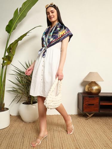 Image of Ravaiyaa - Attitude is everything Women Silk Digital Print Large Square Scarf Breathable Lightweight Neckerchief Printed Headscarf 40 inch x 40 inch Inch
