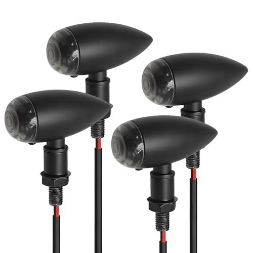 Hoypeyfiy 4PCS Motorcycle Mini Bullet Lights, Amber Turn Signal Indicators, Universal Waterproof Blinker Lights for Motorbike Scooter Quad Off-Road (Black)