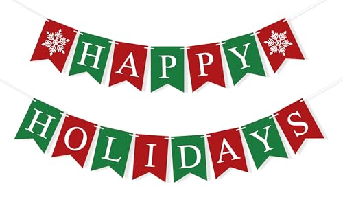 FAKTEEN Happy Holidays Banner Merry Christmas Decorations, Green Red Christmas