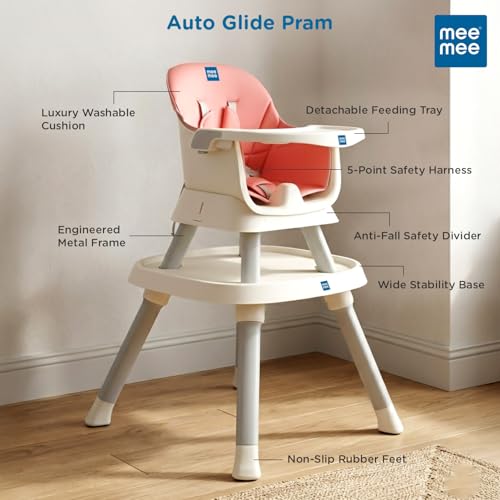 Image of Mee Mee Little Scholar Baby High Chair for Baby Feeding, 6-in-1 Convertible Kids Feeding Chair Compact Fold with High Adjustable, Play Chair Booster, Travel Friendly, 0.5 to 3 Years Kids (Pink)
