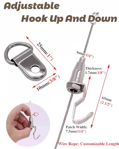 Sistema de rieles para exhibir fotos guía de pared para cuadros con cables de acero de 25cm 6