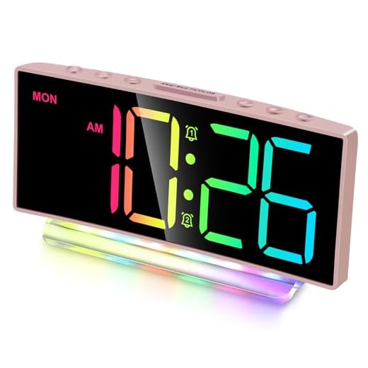 Cadmos Modern Curved Cute Digital Alarm Clock,Colorful Led Display,Adjustable Volume,Weekday/Weekend Mode,Simple Clock for Bedrooms Bedside,Ok to Wake Up for Girls,Kids,Teens (Pink+Dynamic)