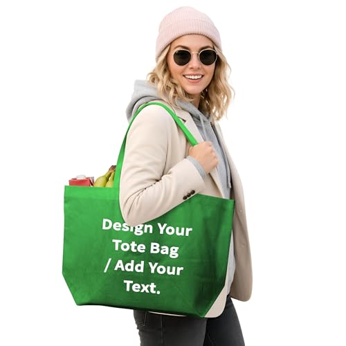 DISCOUNT PROMOS Personalized Southern Style Grocery Tote Bags Set of 10/50/100 Custom Bulk Pack, Reusable Grocery & Shopping Bags - Great for Travel, Carry on Bag, Business Merch - Lime Green