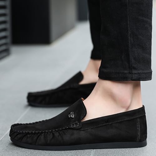 Mens Suede Leather Hand Stitching Slip-On Casual Flat Loafer Shoes Lightweight Round Toe Non-Slip Smoking Shoes for Driving Walking Daily4