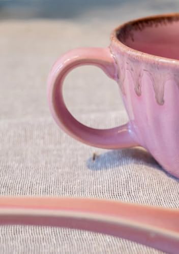 Image of Premium Handcrafted Ceramic Tea & Coffee Cup | Drip Glaze Mug with Handle | Reactive Glaze Finish | Ideal for Tea, Coffee & Hot Beverages | Gift Ready (Set of 2) (Blush Pink)