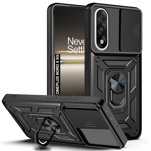 Image of AESTMO Tough Armor OnePlus Nord 5 5G Bumper Back Case Cover | Ring Holder & Sliding Camera Shield Cover | 360 Degree Protection Back Case Cover for OnePlus Nord 5 5G (Black)
