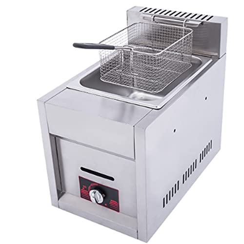 Fryer Kommerzielle LPG-Fritteuse, 10-Liter-Gasfritteuse mit großem Fassungsvermögen, einstellbare Feuerkraft, mit abnehmbaren Körben und Deckel, Gasfritteuse aus Edelstahl 304 in Lebensmitte