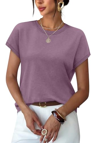 WIHOLL Short Sleeve Sweater for Women Summer Tops Crew Neck Fashion Clothing Tshirts Shirts Travel Outfits Dressy Casual