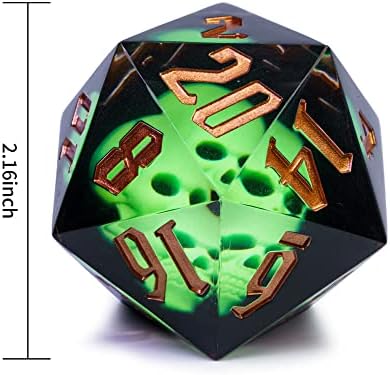 Cusdie Large D20 Dice 55mm with Sharp Edges and Skull Inclusitions, D&D 20 Sided Dice, Handmade Dice DND Giant D20 for Dungeons and Dragons RPG, Table Games(Green Skull) — view 6