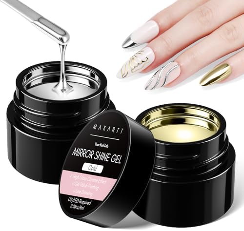 Makartt Chrome Gel Nail Polish Set: 2 Pcs Metallic Silver and Gold 3D Gel