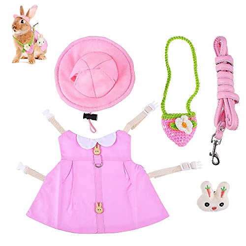Conjunto Accesorios Ropa Conejo Mascotas, 1 Juego Arnés Chaleco y Correa de Animal, Ropa Conejito Rosa Mascotas, Bonito Vestido Mascota con Accesorios, para Conejo Hurón Caniche Taza de Té Gatito Cover