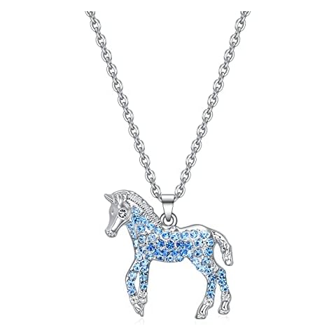 luomart Girls Horse Necklace Gifts,Little Rainbow Horse Jewelry for Women Boys,Initial Letter Necklaces Pendant for Teen Girls Horse Lovers (Little Horse Blue) Cover