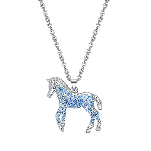 luomart Girls Horse Necklace Gifts,Little Rainbow Horses Jewelry for Women Boys,Initial Letter Necklaces Pendant for Teen Girls Horses Lovers (Little Horse Blue)