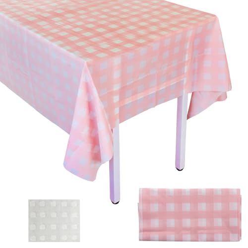 Manteles a cuadros rosados y blancos, mantel de plástico desechab...