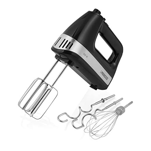 Princess 01.222206.01.001 222206 Handmixer Power 500 – krachtige motor – opbergdoos, Zwart