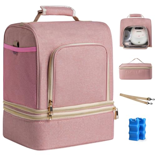 Image of NCVI Breast Pump Bag, Double Layer Removable Pump Bag for Spectra S1, S2, Medela, Breast Pump Backpack with Ice Pack, Insulated Breast Milk Cooler Bag for Working Nursing Moms, Pink