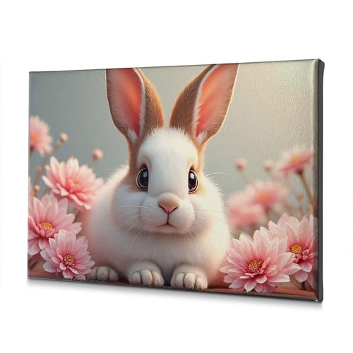 Toile lapin fleurs roses décoration murale moderne salon et petite salle de bain 20x30