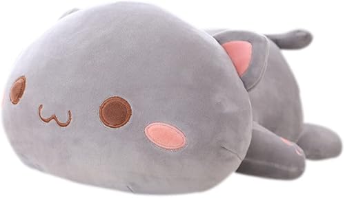 JOSON Almohada de juguete súper suave con diseño de gato, bonita cama con muñecas durmiendo (12 pulgadas, gris)